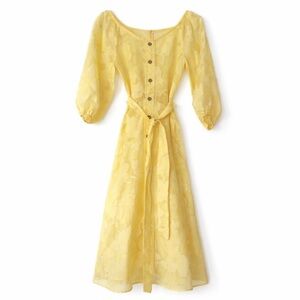Yellow Floral Cottagecore Midi Maxi Dress Flare Fairycore Prairie Summer Dress